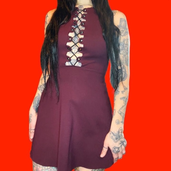 2/$35 Silence + Noise UO corset lace up front Goth Punk purple plum party dress - Picture 3 of 9